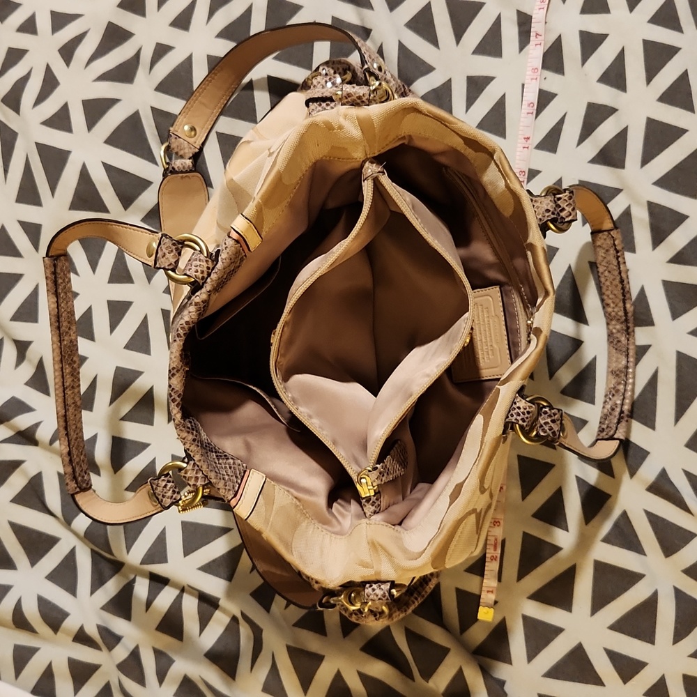 Beige Coach Signature Canvas & Python Embossed Le… - image 4